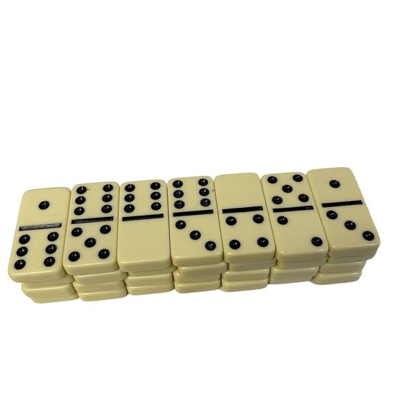 Vintage Pressman Dominos Game Double 6 + Case Set Beige Black 1.8" H x 5.3" W - Picture 2 of 6